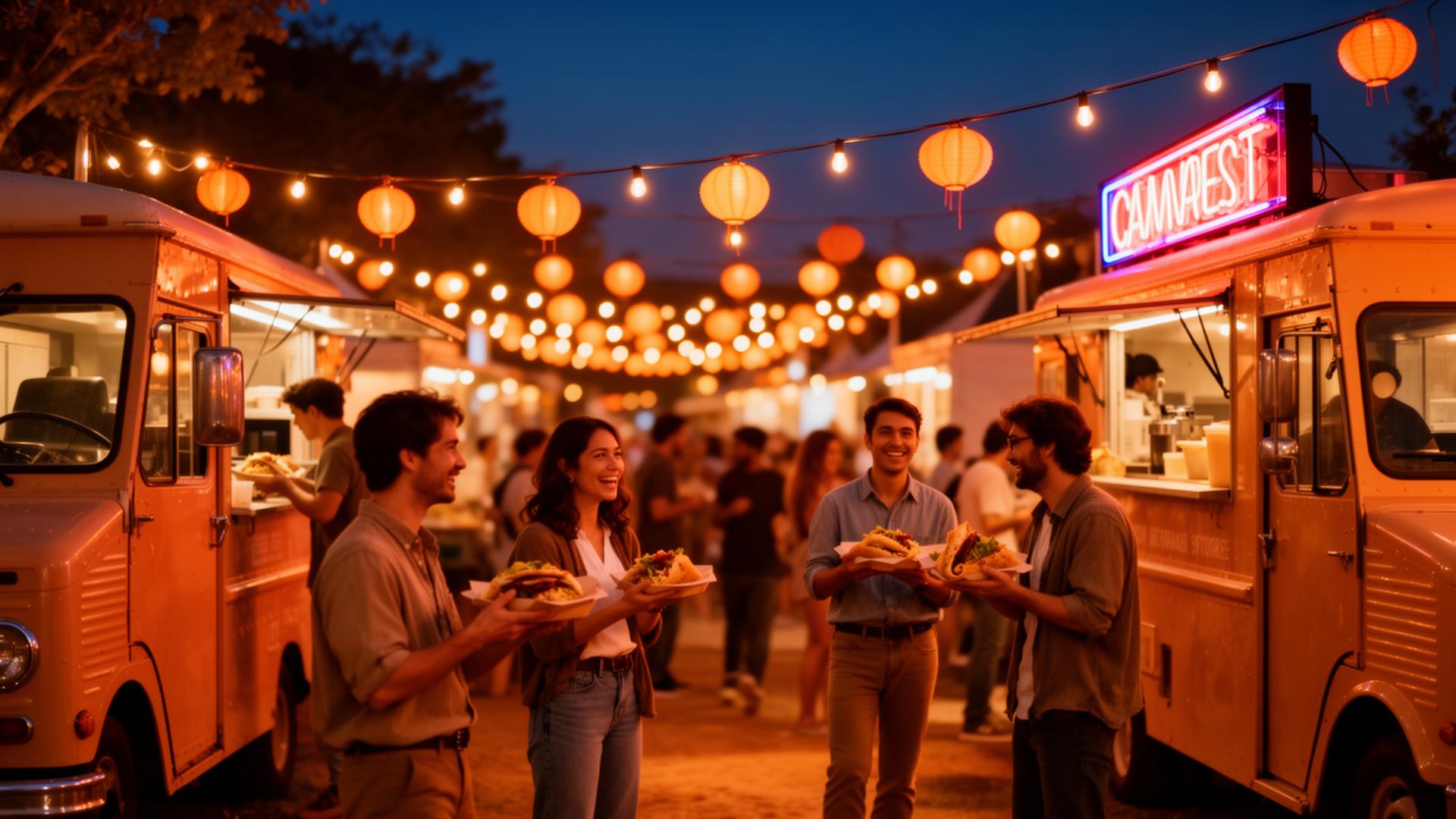 Foodtrucks au coucher du soleil